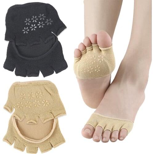 Invisible Non Slip Toe Socks Half Grip Heel Five Finger Socks Invisible Female Summer Cotton High-heeled Short Half Palm Socks