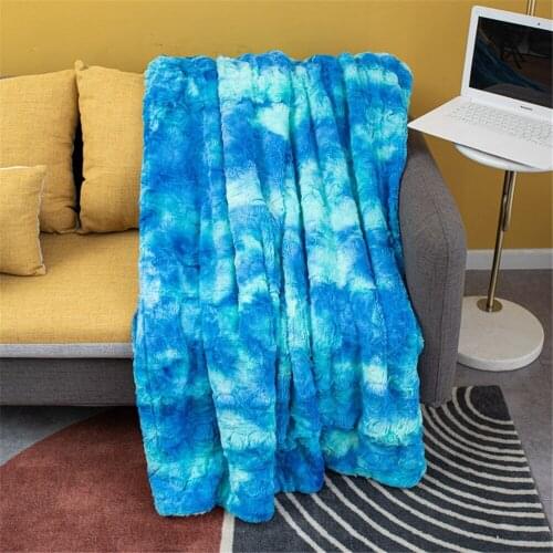 Rainbow Tie-Dye Printed Cover Blanket Elegant Shaggy Blanket Double Layer Super Soft Fuzzy Fur Comfortable Fluffy Throw Blanket