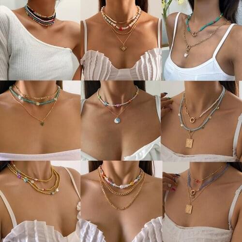 SOHOT Bohemia Ethnic Handmade Beaded Acrylic Alloy Weave Flowers Angel Pearl Heart Necklace Female Jewelry Travel Drop Shipping