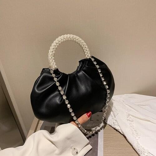 Luxury Design Women Armpit Bags With Pearl Solid Color Pu Leather Small Crossbody Bags For Women 2020 Fashion Chain Shoulder Bag