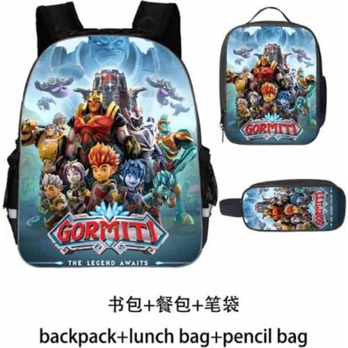 3pcs/set Gormiti Anime Prints Cartoon School Bags for Boys Childrens Large Backpack Kids Primary Schoolbag Mochila Bagpack