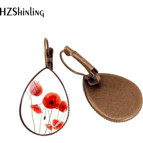 2019 New Flowers Painting Water Drop Earring Red Flower Art Earring Clips Hand Craft Drop Earrings Glass Dome Jewelry