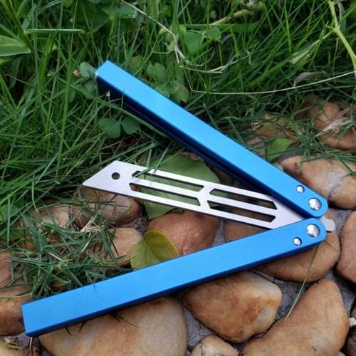 THEONE SQUID Butterfly Knife Trainer 440 Blade BlueAluminum Handle Jilt Knife NotSharp Hunting Survival Knife Folding Edc Tool