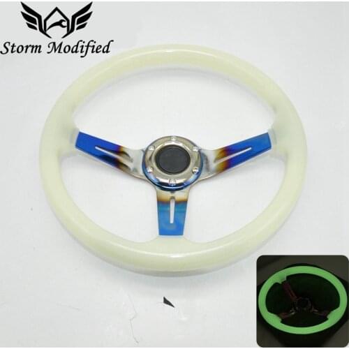Universal Discoloration Car Steering Wheel 14 Inch 350mm Racing Sport Acrylic Auto Steering Wheel Day White/Night Green