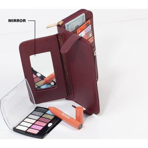 Vintage Womens Wallet кошелек женский кошелек Red Womens Cover Clutch Wallet Coin Purses Money Credit Card Holder with Mirror