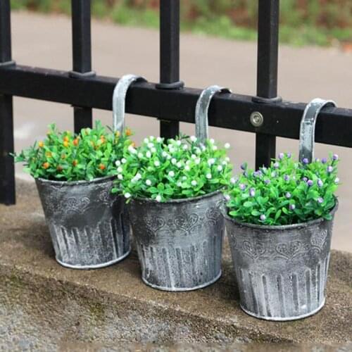 Vintage Metal Iron Hanging Flower Pot Plants Container Can With Hook Home Balcony Garden Flower Bucket Wedding Party Decoration