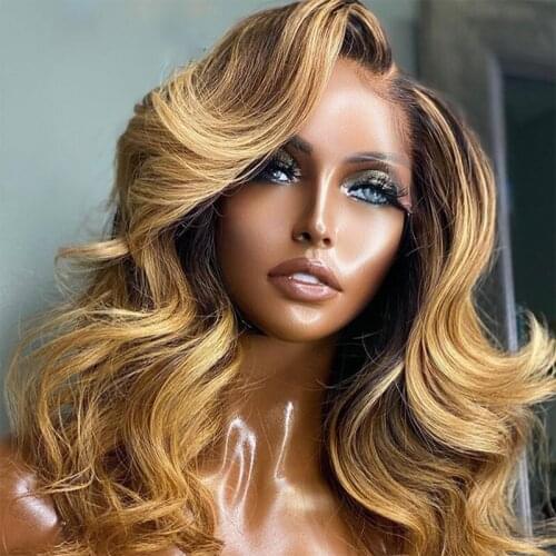 Body Wave 26 Inch 180% Density Ombre Honey Blonde 13x4 Lace Front Wig For Black Women Human Remy Babyhair Preplucked Brazilian