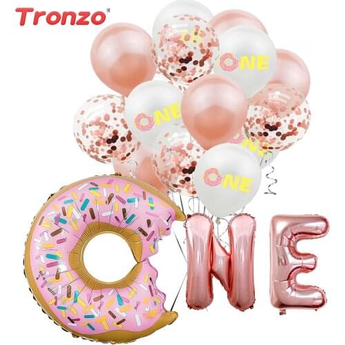 Tronzo 16 Inch Rose Gold Donut One Shape Foil Balloon 1 Year Old Baby Shower Wedding Birthday Party Decoration Party Supplies