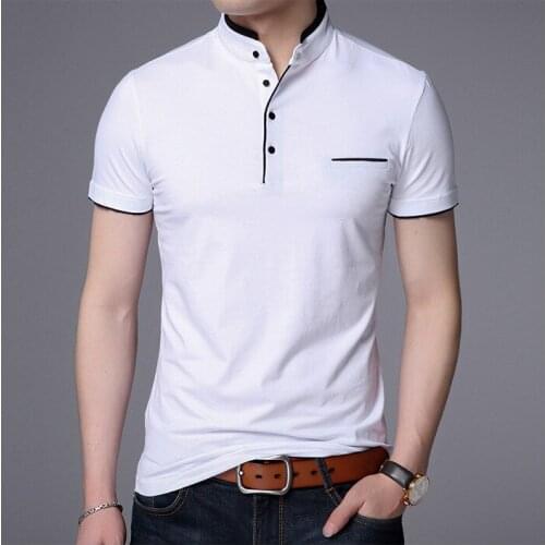 High Quality Men T Shirts Short Sleeve Solid T-Shirt Mens Fashion Stand Collar Casual Cotton Tops Plus Size M-4X