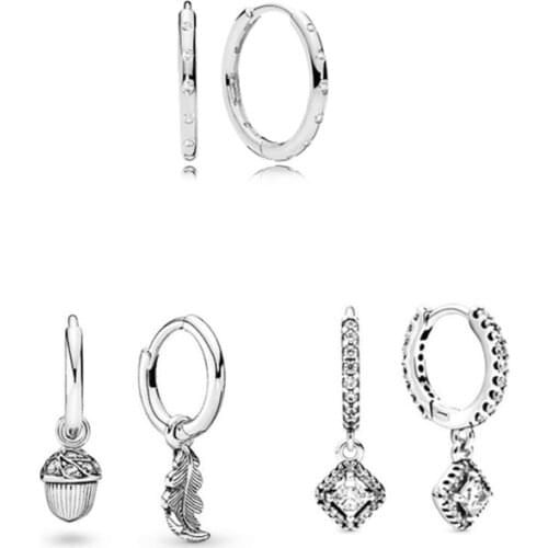 925 Sterling Silver Female Hoop Pandora Earrings Jewelry for Women Simple Round Jewelry Gift for Party