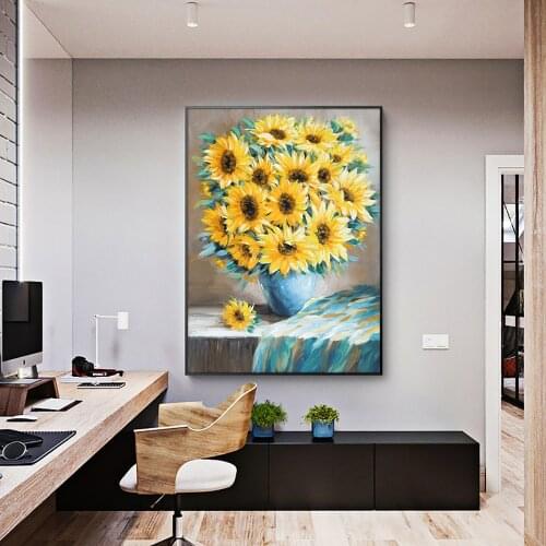 100% Hand Painted Abstract Sunflowers Oil Painting Modern Landscape Canvas Painting Wall Art For Living Room House Decoration