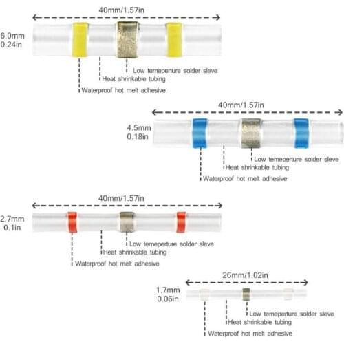 100 Pcs Waterproof and Insulated Electrical Butt Terminals Wires Solder Connector Butt Splice for Automotive Marine Boa