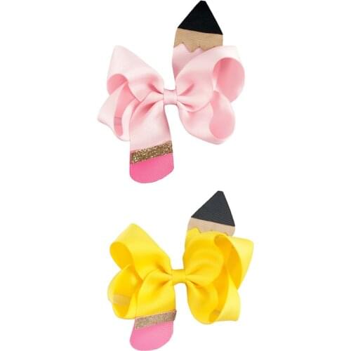 4.5 Inch Boutique Pencil Hair Bow for Girls Hair Clips Handmade Grosrain Ribbon Glitter Children Girls Hair Accessories