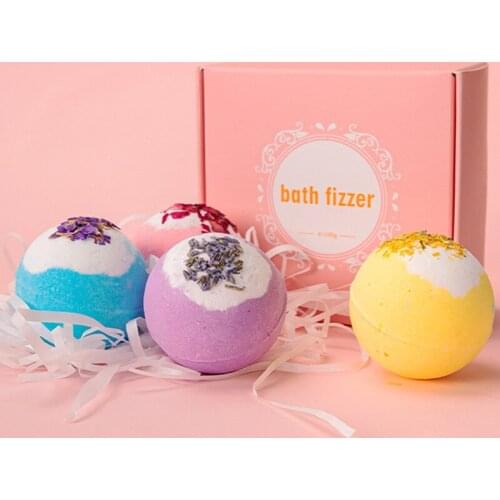 4Pcs Bath Bombs with Dried Flowers Sea Salt Bath Bombs Natural Lavender SPA Bathe Ball Exfoliating Bubble Shower Tools
