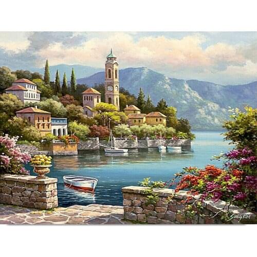 50*40cm DIY Paint By Number Kit Digital Oil Painting Canvas Romantic Harbour