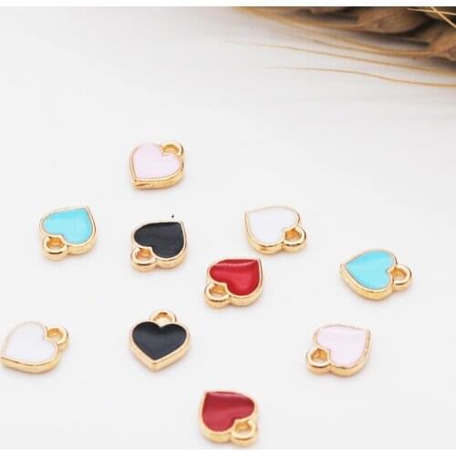 50pcs/lot Fashion Small Heart Shape Charms 7*8mm Gold Tone Oil Drop DIY Bracelet Floating Charms