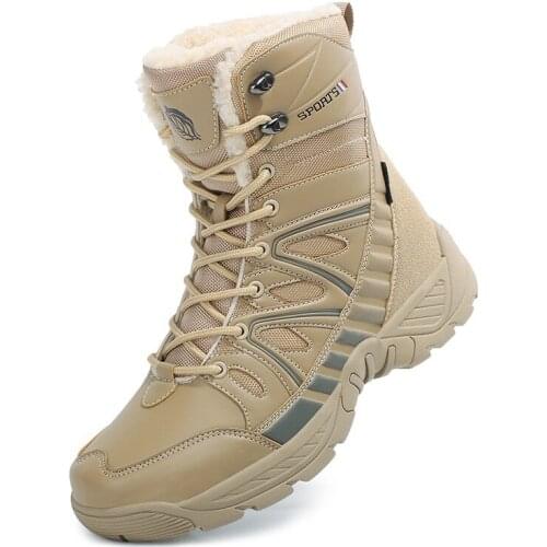 Military Ankle Boots Men Waterproof Outdoor Tactical Combat Man Boots Army Hunting Boots Men Warm Plush Winter Work Shoes