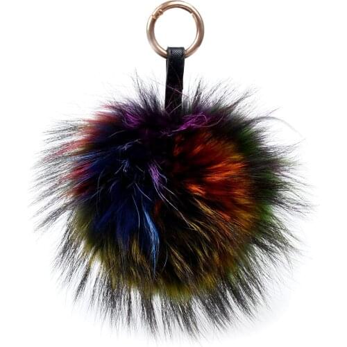 LFPU Colorful 15CM Fluffy Genuine Raccoon Fur Keychain Women Bag Pendant Ball Keyring Handbag Pompom Keychain Jewelry