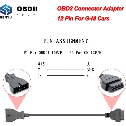 For GM 12Pin OBD2 Connector Adapter OBD to OBD2 16Pin For GM MDI 12 Pin OBD 2 OBD2 Car Diagnostic Auto Tool Car Extension Cable