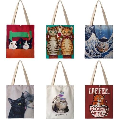 Japanese Korean Style Canvas Shoulder Bag for Women Lady Double Sides Printing Shopping Book Bags AKB01259