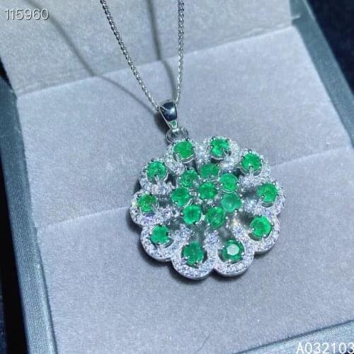 KJJEAXCMY fine jewelry 925 Sterling Silver inlaid natural emerald Girls' luxury Chinese style flower GEM PENDANT NECKLACE suppor