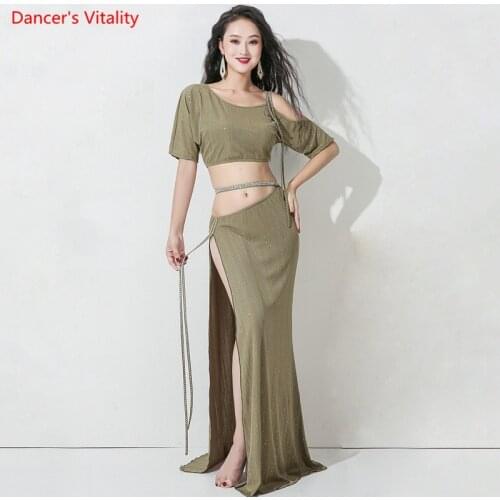 Oriental Dance Set Sequins Top Long Sleeve Split Skirt Practice Clothes Suit Female adult High Waist Performance Clothing