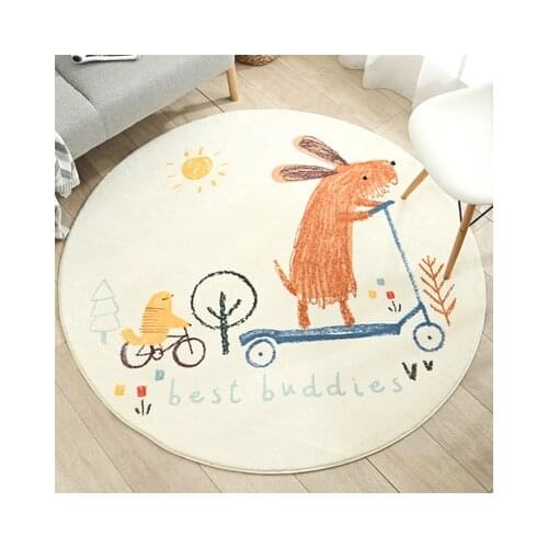 Cartoon Animal Round Carpet Children Non-Slip Thick Lambskin Bedside Blanket Rug