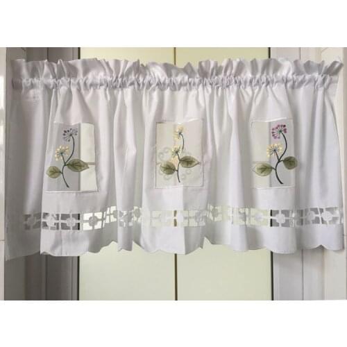 Small rose flower embroidered kitchen curtain decorative short curtain for kitchen 45x150cm