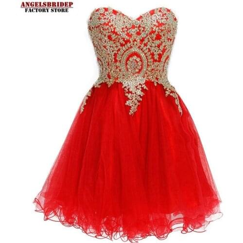Fashion Sweetheart Tulle Homecoming Dresses 2021 Vestidos De Festa Gold Appliques Ruffles Graduation Formal Party Gowns