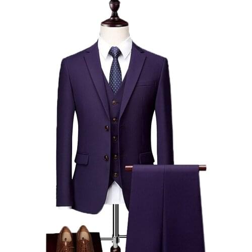 Mens Suit Formal Business 3 Pieces Notch Lapel Tuxedos Groomsmen Two Button(Blazer+Vest+Pants)