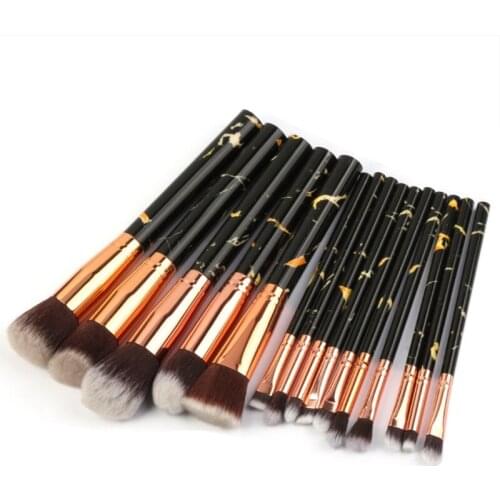 MAANGE 15Pcs Big Marble Makeup Brushes Set Cosmetic Powder Eye Shadow Foundation Lip Fan Make Up Brush Kit