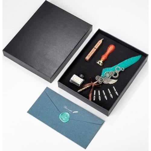 European Style Retro Feather Pen Set, Feather Dipping Pen Fountain Pen, Gear Feather Pen Paint Set Stationary Supplies