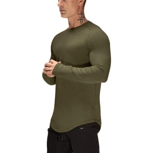 New brand gyms clothing Mesh solid long sleeve t shirt men slim fit fitness High stretch o neck Quick dry Bodybuilding t-shirt