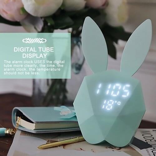 New Cute Rabbit Alarm Clock Luminous Silicone Sensor Alarm Clock Perpetual Calendar Voice Control Snooze Silent Electronic Lumin