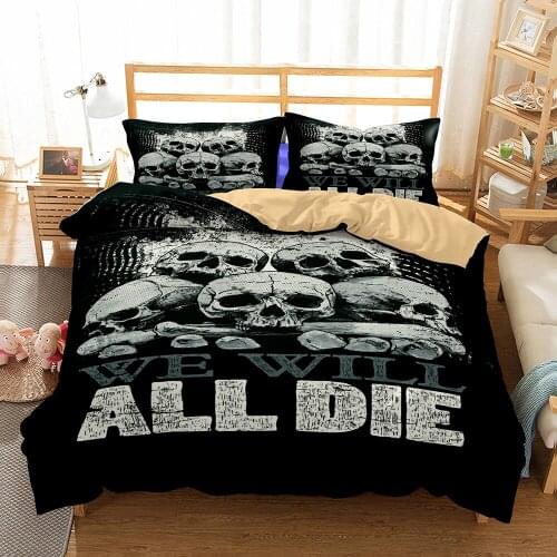 Bedclothes Duvet Sets We Will All Die Bedding Set Skull Queen Size Comforter Sets Bed Linen Duvet Cover Set Halloween Decoration