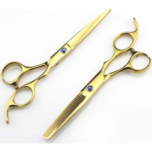 Professional 5.5 & 6.0 inch titanium gold Hairdressing Scissors Cutting shears Thinning Barber hair scissors set styling tools