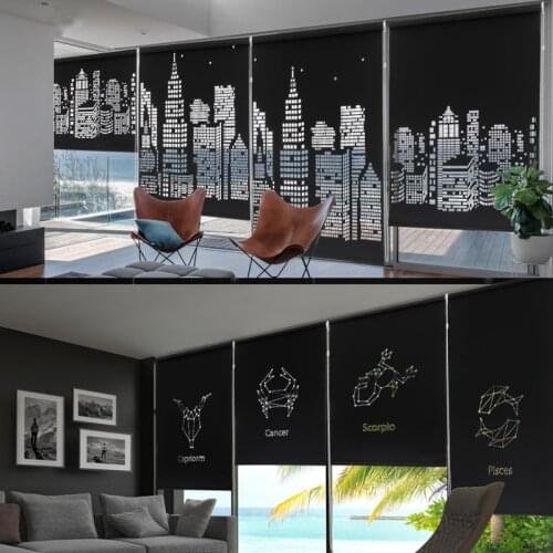 Rolling curtain of city night scene, creative design, landscape pattern, can be customized design curtains