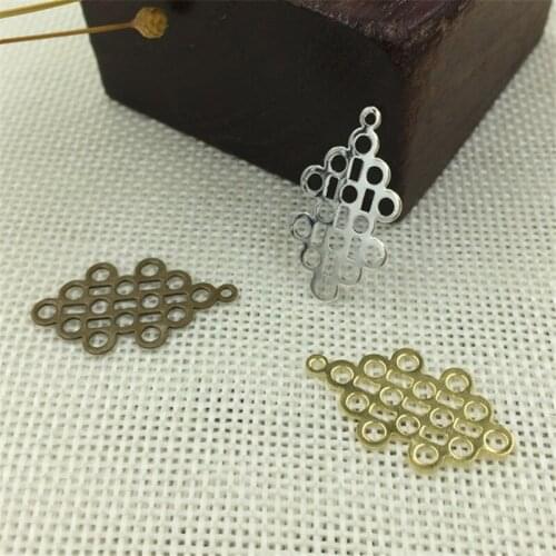 SEA MEW 27mm*15mm Copper Chinese Knot Pendant Charm Raw Brass Antique Bronze Silver Color For Jewelry Accessories