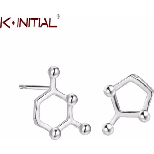 Kinitial Geometric Molecule Earrings Unbalance Caffeine Molecule Structure Chemistry Stud Earrings for Women Unique Jewelry
