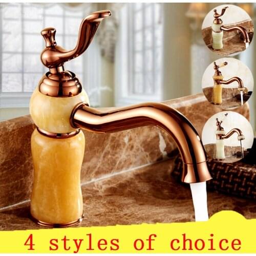 4 Type bathroom jade basin faucet golden, Brass toilet basin faucet cold and hot, Antique European sink faucets water mixer tap