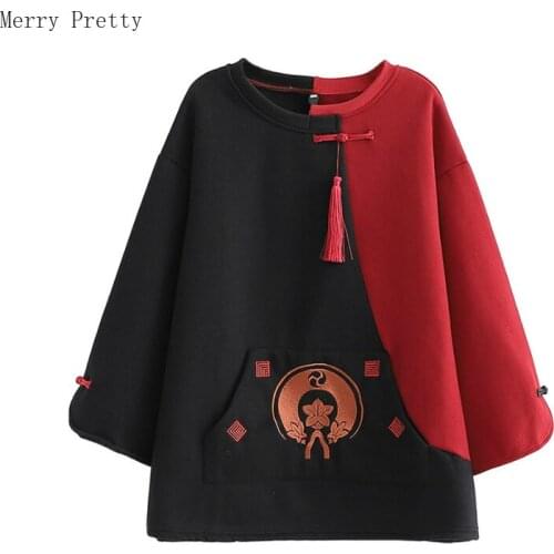 Women Embroidery Hoodies Sweatshirts Long Sleeve O-neck Casual Velvet Pullover Tops 2020 Spring Oversize Female Sweatshirts