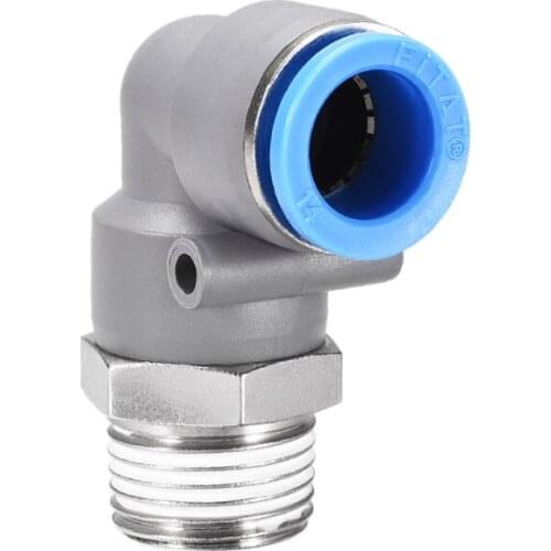 Uxcell 1Pcs Elbow Push to Connect Air Fittings 14mm Tube OD X 1/2PT Male Thread Pneumatic Quick Release Connectors Grey