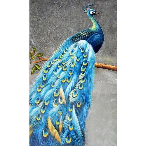 Vertical Version Blue Peacocks Diamond Painting Round Full Drill Animal Nouveaute DIY Mosaic Embroidery 5D Cross Stitch