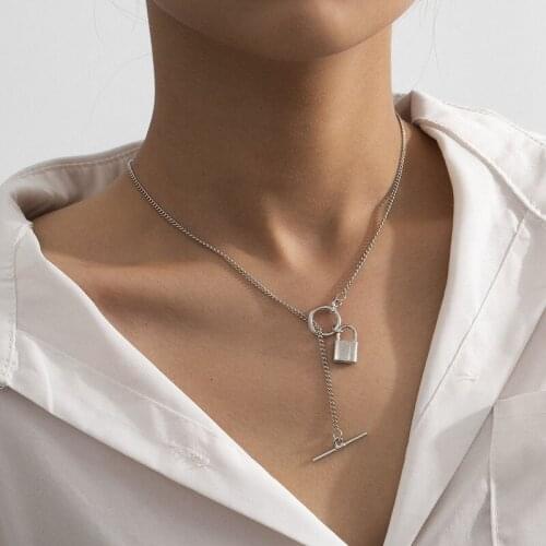 Vintage Creative OT Chains Lock Pendant Necklace Women Simple Geometric Long Chain Necklaces Pendants Jewelry Kolye