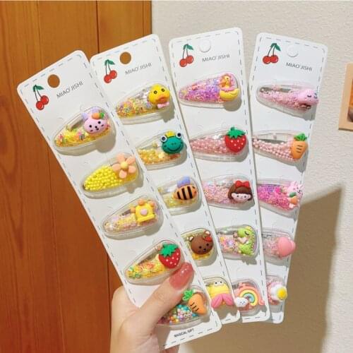 2/5/10 Pcs/Set Baby Girl Cute Acrylic Cartoon Flower Ornament Hair Clips Children Lovely Quicksand Hairpins Kid Hair Accessories