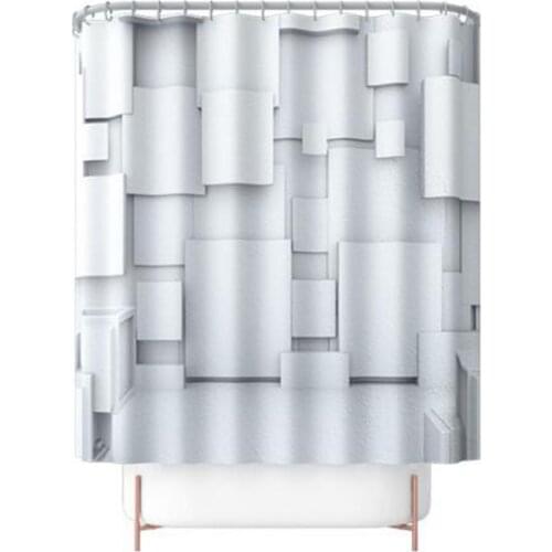 Bathroom Curtain 180*180cm Polyester Abstract Square Line Print Shower Curtain