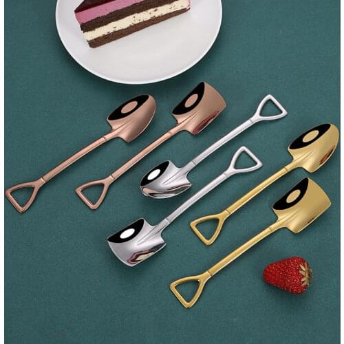 Stainless Steel Iron Shovel Spoon Coffee Ice Cream Spoon Retro Cute Square Head Spoon Multifunctional Tableware Kitchen Tools