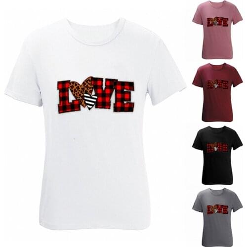 Womens Fashion Casual Love Two Love Short Sleeve Fashion Letter Print T-Shirt Top