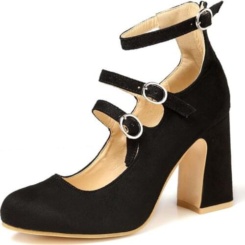 Womens shoes spring 2021 fashion buckled heels soft soles comfortable chunky heels wedding shoes large shoes