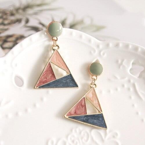 2021 Vintage Style Zinc Alloy Metal Drop Earring Jewellery Accessories for Women Enamel Triangle Shape Ear Dangle Birthday Gift